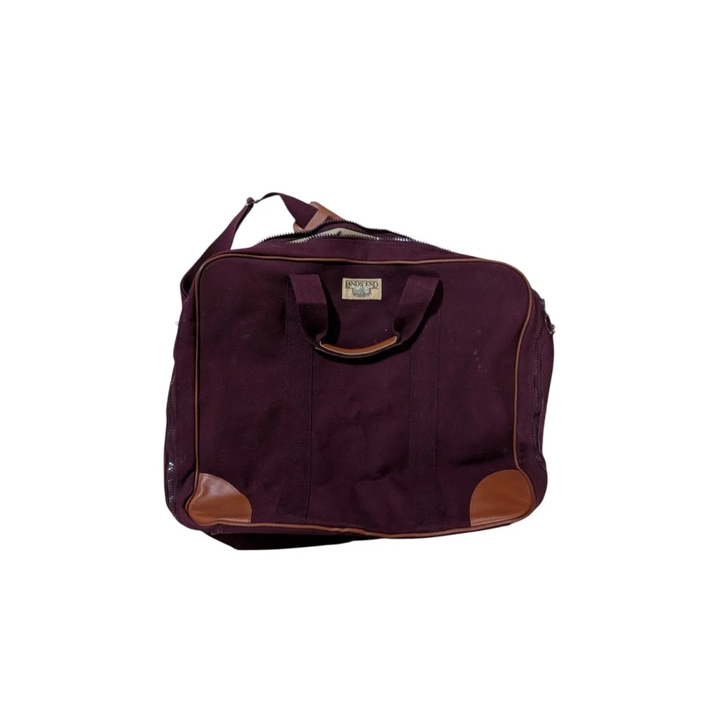 Lands' End Canvas Leather Square Rigger Travel Bag‎ Burgundy Vintage 23
